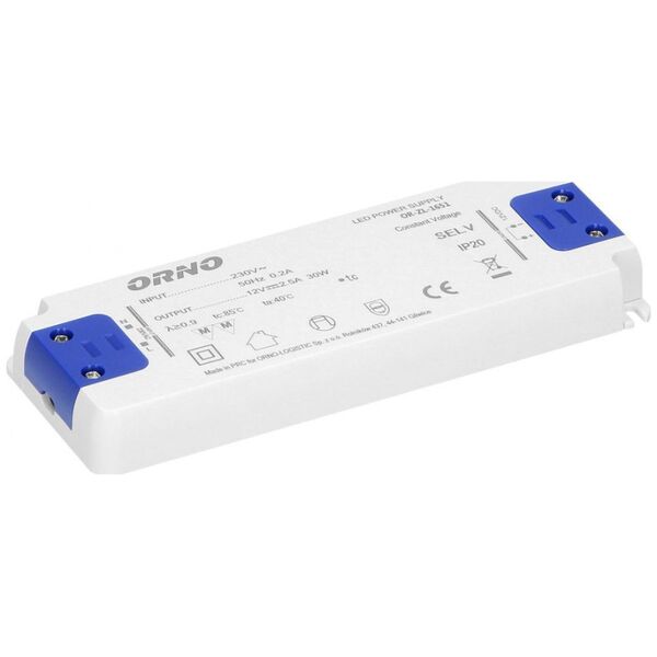 Zasilacz serwerowy Orno Zasilacz płaski do LED 12VDC 30W, IP20, wysokość 18mm