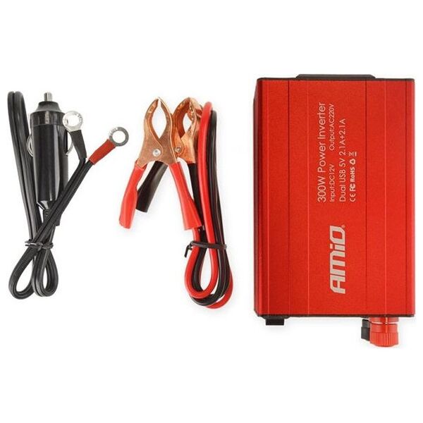 Przetwornica AMiO Przetwornica napięcia 12V/230V 300W/600W 2xUSB AMiO PI03