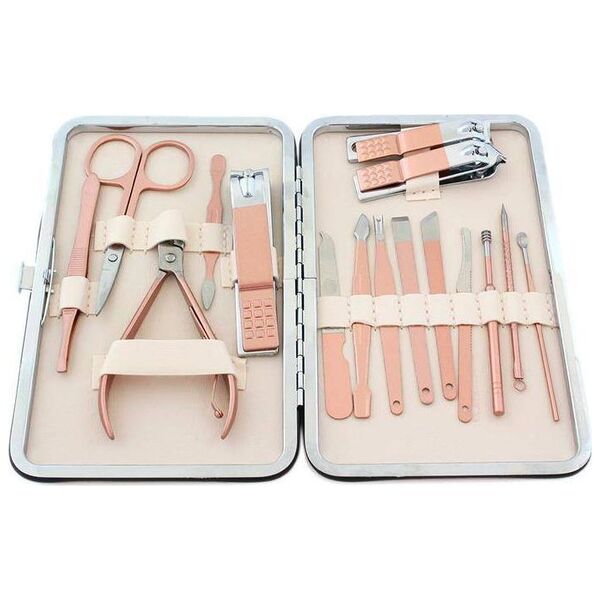 Aptel ZESTAW NARZĘDZI DO MANICURE PEDICURE 16 elementów + etui AG603G