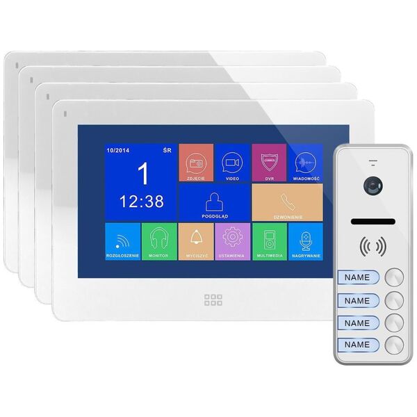 Orno Zestaw wideodomofonowy 4-rodzinny, bezsłuchawkowy kolor, LCD 7", dotykowy, menu OSD, pamięć, gniazdo na kartę SD, DVR, sterowanie bramą, biały, FELIS MEMO MULTI4