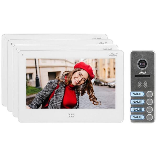 Orno Zestaw wideodomofonowy 4-rodzinny, bezsłuchawkowy kolor, LCD 7", dotykowy, menu OSD, pamięć, gniazdo na kartę SD, DVR, sterowanie bramą, biały, FELIS MEMO MULTI4