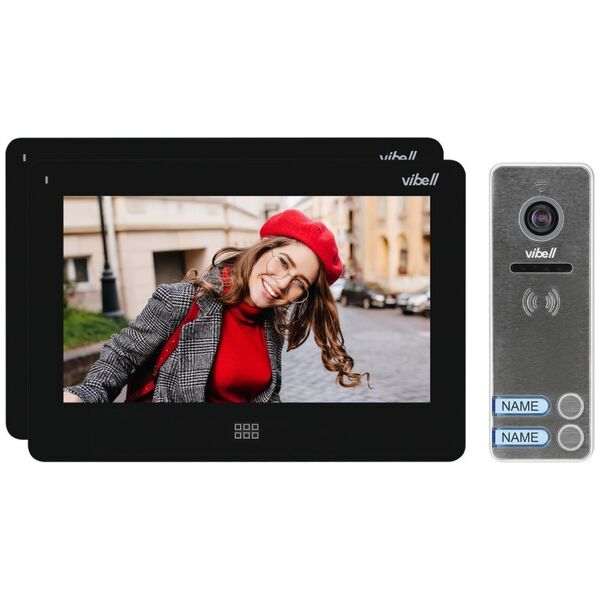 Orno Zestaw wideodomofonowy 2-rodzinny, bezsłuchawkowy kolor, LCD 7", dotykowy, menu OSD, pamięć, gniazdo na kartę SD, DVR, sterowanie bramą, czarny, FELIS MEMO MULTI2