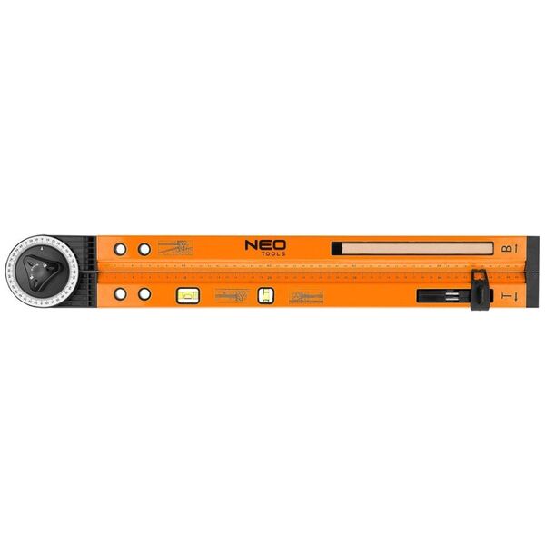 Neo Kątomierz nastawny z poziomicą 500 mm, 2 libelle, ołówek