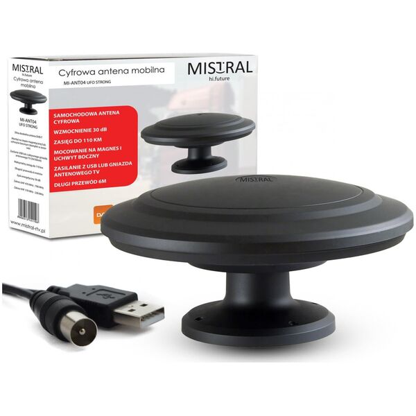 Nvox Mistral mi-ant04 superczuła dookólna aktywna antena samochodowa tv dvb-t z ultra mocnym magnesem i uchwytem bocznym