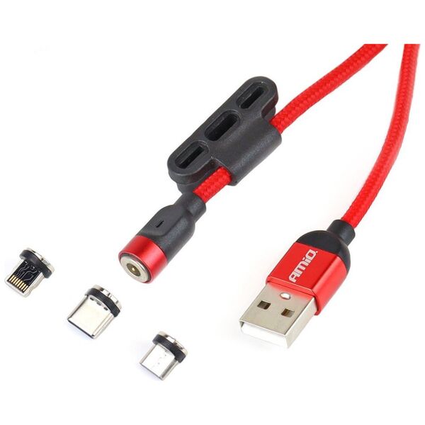 Kabel USB AMiO USB-A - Magnetyczne 1 m Czerwony (AMI-02522)