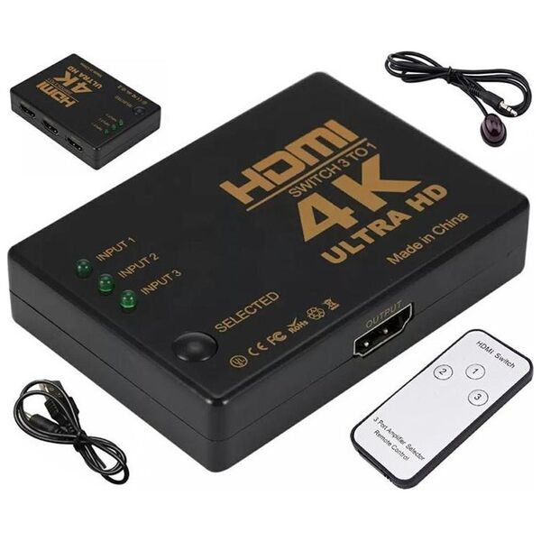 Aptel ROZDZIELACZ HDMI 3 porty typu A Switch Rozgałęźnik +pilot czarny HD28D