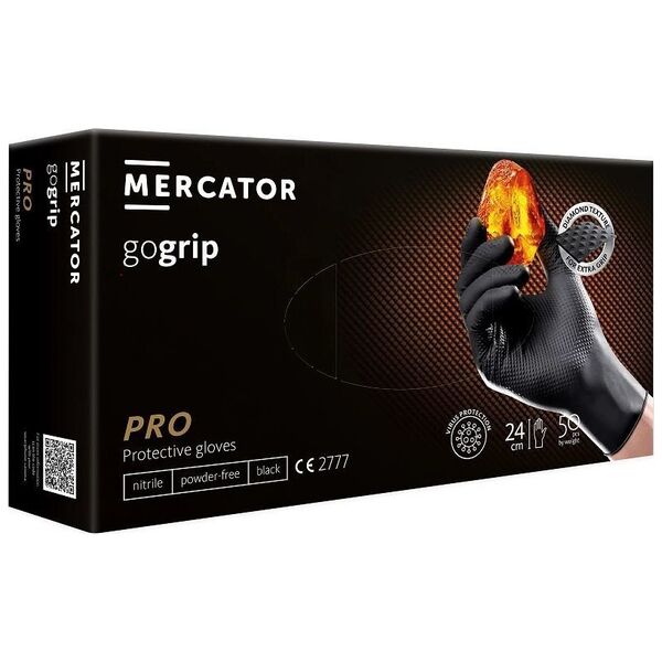 UN Rękawice nitrylowe premium GoGrip, czarne, rozm. M, 50 szt.