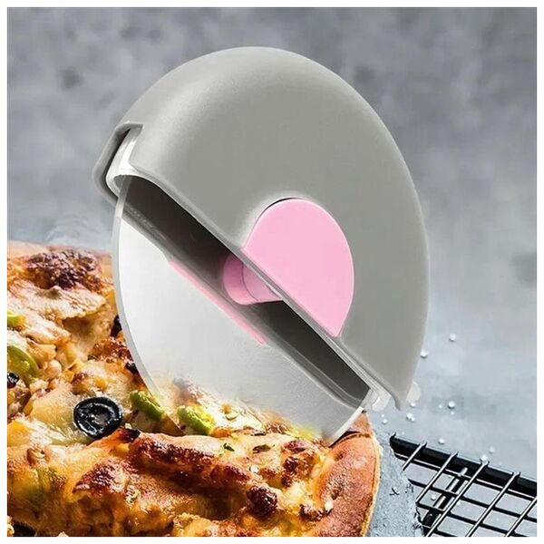 Aptel Okrągły NÓŻ do Pizzy Krojenie Pizzy na slajsy 8,5cm szaro-różowy AG680B