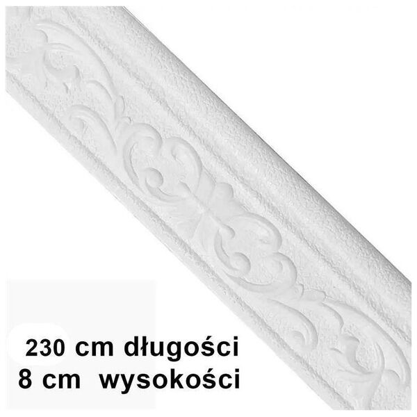 Ozdobna LISTWA na Ścianę Przypodłogowa Sufitowa Przyklejana 230x8cm biała AG992