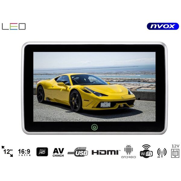Nvox Monitor samochodowy zagłówkowy led 12cali hdmi usb sd fm wifi 12v