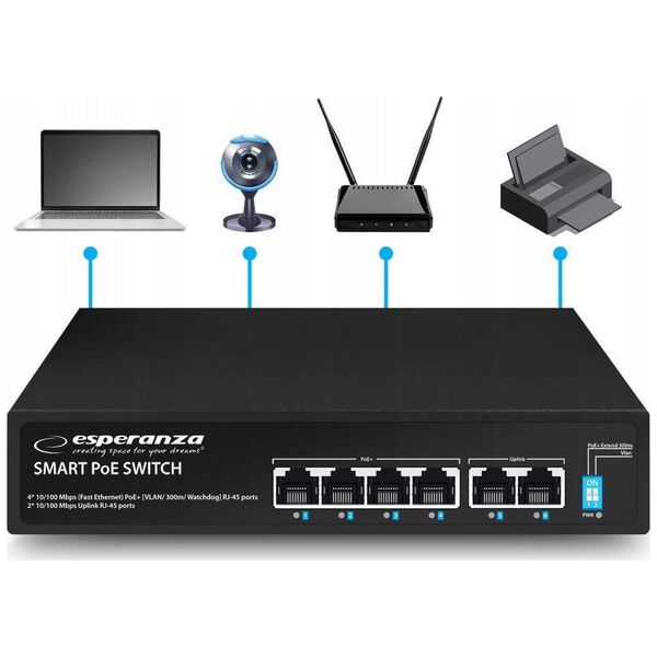 Switch Esperanza ENS105 ESPERANZA SWITCH 6-PORTOWY POE 10/100 60W S