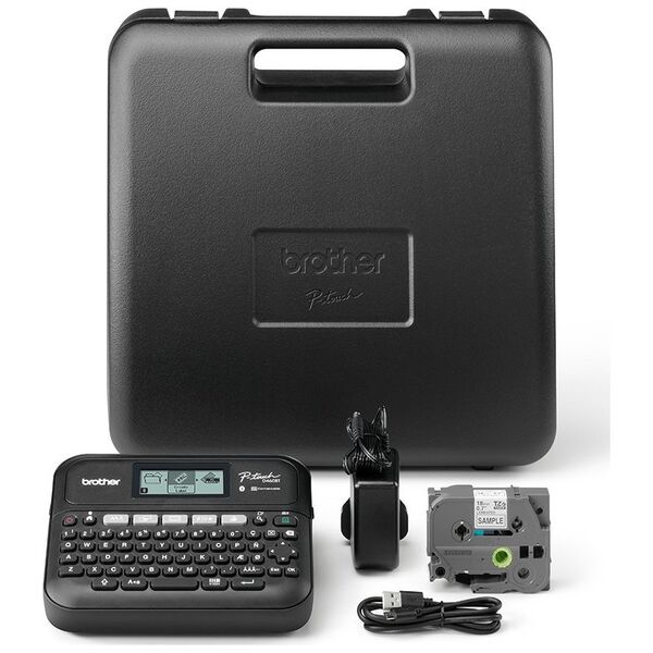 Drukarka etykiet Brother Brother P-Touch PT-D460BTVP - Beschriftungsgerat - s/w - Thermotransfer - 18 mm Breite - 180 dpi - bis zu 30 mm/Sek. - USB, Bluetooth 5.0 - Cutter - 5-zeiliger Druck, Spiegelschrift, Vertikaler Druck, Mehrfachausdruck - Schwarz