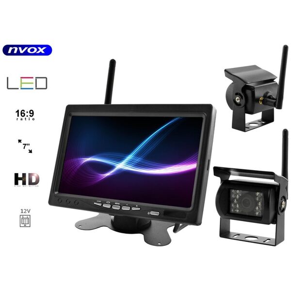 Nvox Zestaw monitor samochodowy lcd 7cali 12v 24v oraz 2 kamery bezprzewodowe