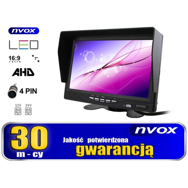 Nvox Monitor samochodowy  lcd 7cali 4pin 12v 24v oraz 1 kamera