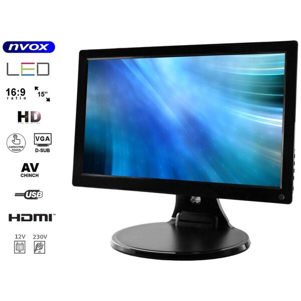 Nvox Monitor dotykowy ips led 15.6cali full hd vga hdmi usb av 12v 230v