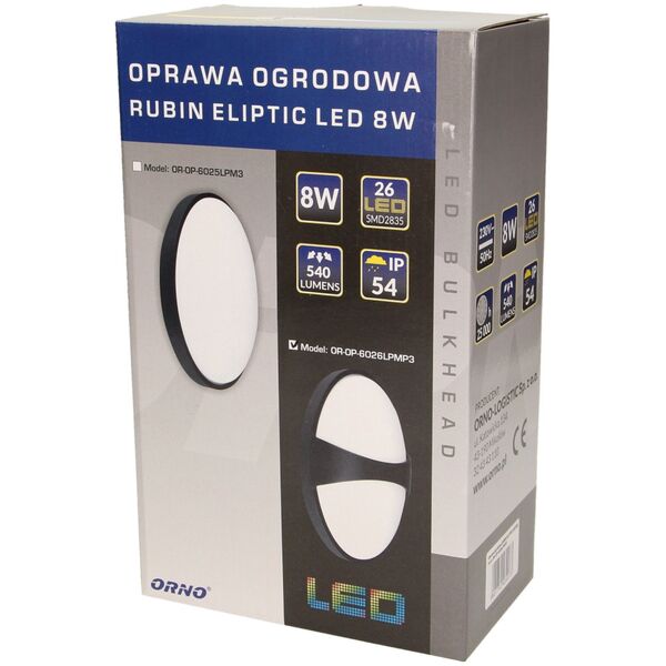 Kinkiet Orno Oprawa ogrodowa RUBIN ELIPTIC LED 8W, poziom