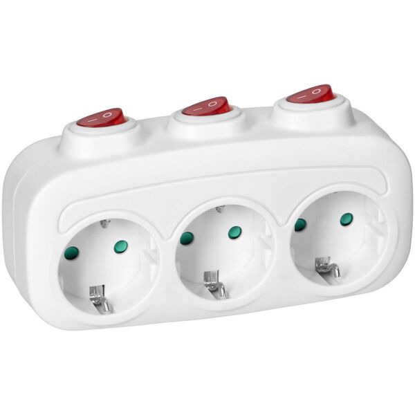 Orno Rozgałęźnik 3x2P+Z (Schuko) z 3 włącznikami