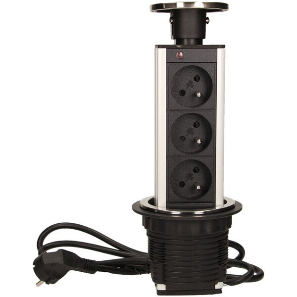 Orno Gniazdo meblowe ?8cm wysuwane z blatu, z maskownicą i przewodem 1,8m, 3x2P+Z, INOX