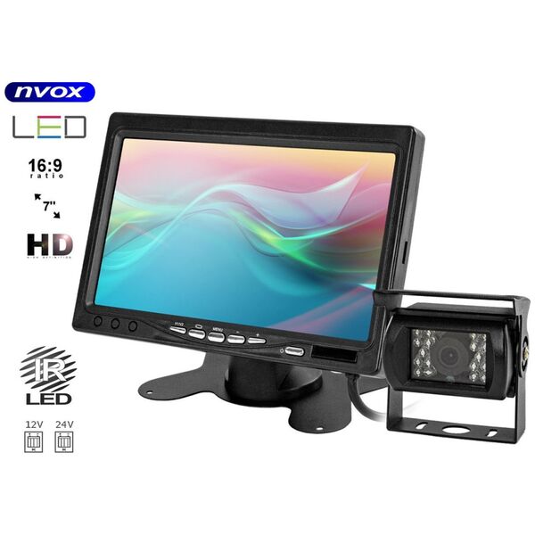 Nvox Monitor samochodowy lcd 7cali kamera z diodami ir i czujnikami parkowania