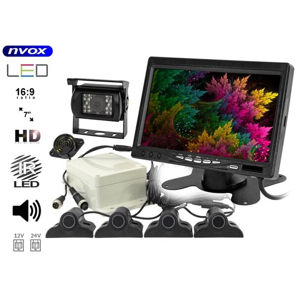 Nvox Monitor samochodowy lcd 7cali z obsługą do 2 kamer i czujnikami parkowania