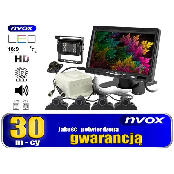 Nvox Monitor samochodowy lcd 7cali z obsługą do 2 kamer i czujnikami parkowania