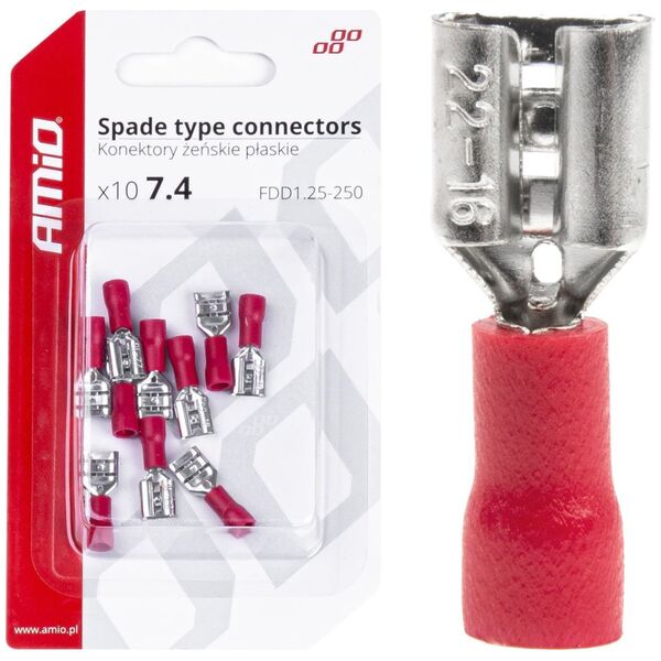 AMiO Konektory izolowane żeńskie płaskie 7.4mm 0.5-1.5mm2 10a 10 szt. amio-03062