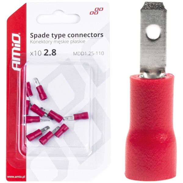 AMiO Konektory izolowane męskie płaskie 2.8mm 0.5-1.5mm2 10a 10 szt. amio-03064