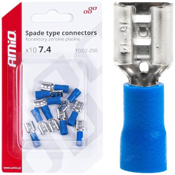 AMiO Konektory izolowane żeńskie płaskie 7.4mm 1.5-2.5mm2 15a 10 szt. amio-03067