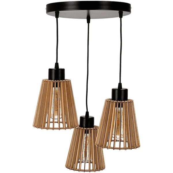 Lampa wisząca Orno DELOS 3P E27, lampa wisząca, max. 3x60W, czarna, drewno, okrągła