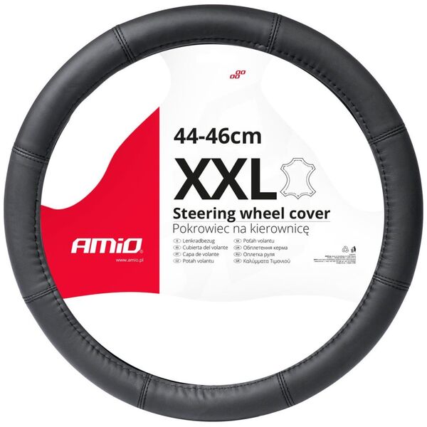 AMiO Pokrowiec skórzany nakładka na kierownicę samochodową xxl 44-46cm swc-48-xxl amio-03549