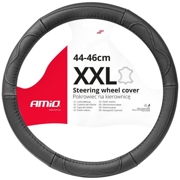 AMiO Pokrowiec skórzany nakładka na kierownicę samochodową xxl 44-46cm swc-49-xxl amio-03554