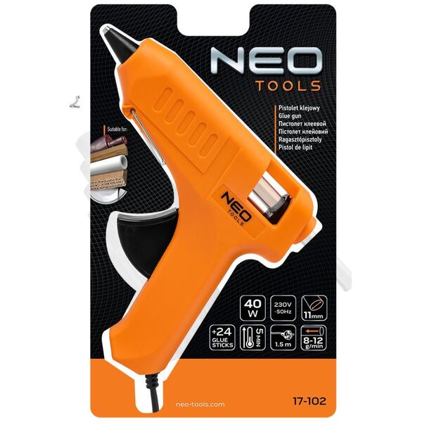 Pistolet do kleju Neo Pistolet klejowy 11 mm, 40W + 24 wkłady klejowe