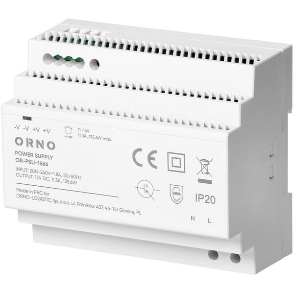 Orno Zasilacz na szyne DIN, 12VDC, 11,3A, 135,6W, 6 modułów