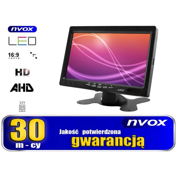 Nvox Monitor samochodowy lcd 7cali ahd cofania i monitoringu z obsługą 1 kamery 12v 24v