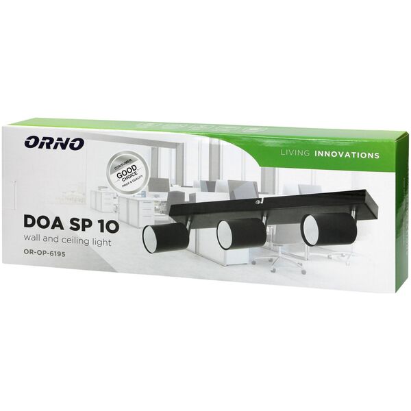 Kinkiet Orno DOA SP 3I, oprawa ścienno-sufitowa, GU10 max. 3x50W, IP20, czarna