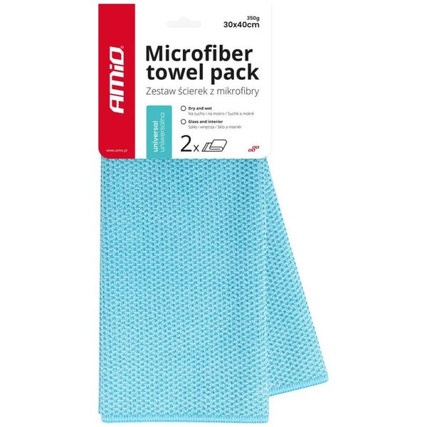 AMiO Mikrofibra ściereczka uniwersalna na sucho i mokro 30x40 cm 350g 2 szt. amio-03737