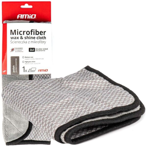 AMiO Mikrofibra ścierka 2w1 do polerowania i nabłyszczania samochodu 40x40 cm 600 g amio-03976