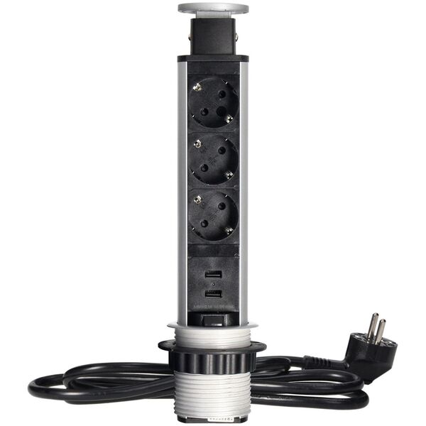 Orno Gniazdo wpuszcane 6cm 3x250V z ładowarką USB blokadą 1,8 m OR-AE-1349(GS) schuko