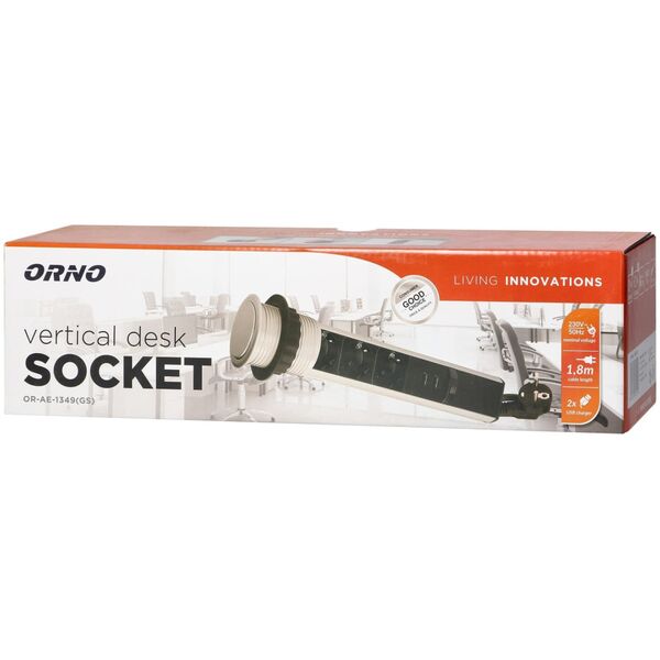 Orno Gniazdo wpuszcane 6cm 3x250V z ładowarką USB blokadą 1,8 m OR-AE-1349(GS) schuko