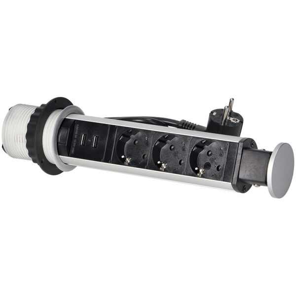 Orno Gniazdo wpuszcane 6cm 3x250V z ładowarką USB blokadą 1,8 m OR-AE-1349(GS) schuko