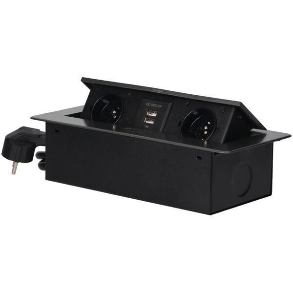 Orno Gniazdo meblowe 2x 2P+Z + ładowarka 2x USB 2,1A Orno OR-AE-13126/G srebrne z przewodem 1,5m z płaskim frezowanym rantem wpuszczane w blat otwór montażowy 112x227mm