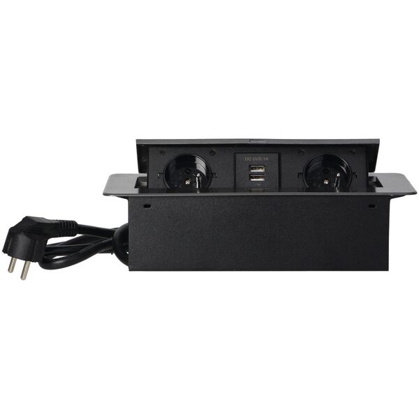 Orno Gniazdo meblowe 2x 2P+Z + ładowarka 2x USB 2,1A Orno OR-AE-13126/G srebrne z przewodem 1,5m z płaskim frezowanym rantem wpuszczane w blat otwór montażowy 112x227mm