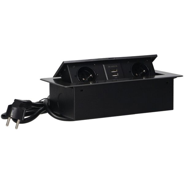 Orno Gniazdo meblowe 2x 2P+Z + ładowarka 2x USB 2,1A Orno OR-AE-13126/G srebrne z przewodem 1,5m z płaskim frezowanym rantem wpuszczane w blat otwór montażowy 112x227mm