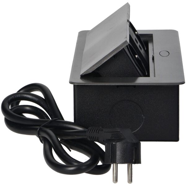 Orno Gniazdo meblowe 2x 2P+Z + ładowarka 2x USB 2,1A Orno OR-AE-13126/G srebrne z przewodem 1,5m z płaskim frezowanym rantem wpuszczane w blat otwór montażowy 112x227mm