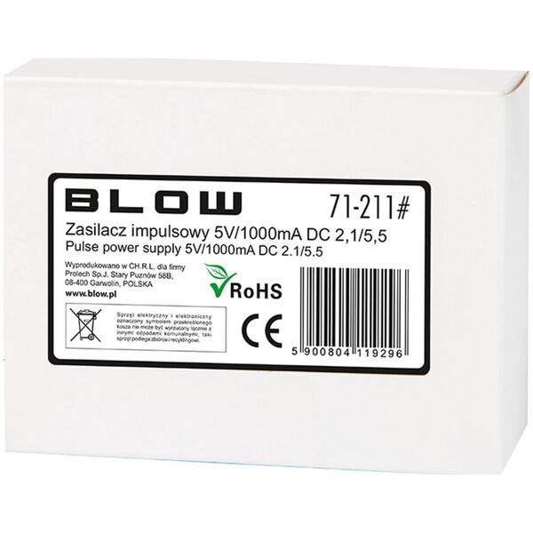 Zasilacz Blow 71-211# Zasilacz impulsowy 5v/1000ma 2,1/5,5