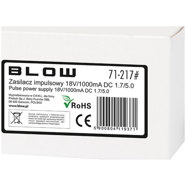 Zasilacz serwerowy Blow 71-217# Zasilacz impulowy 18v/1000ma 1,7/5,0