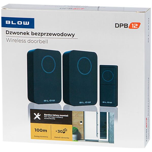 Blow 17-104# Dzwonek bezprzewodowy dpb-12 czarny dwa odbiorniki