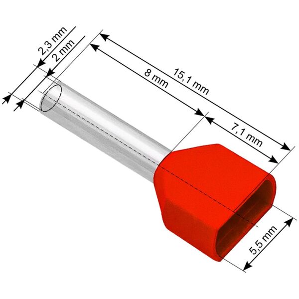 Blow 43-085# Konektor izol.tulejka 2x1,0/8 czerwona
