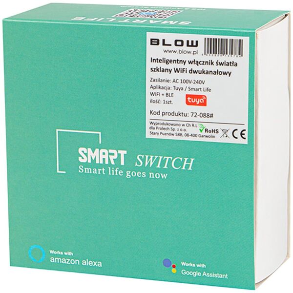 Blow 72-088# Inteligentny włącznik światła dwukanałowy szklany wifi tuya