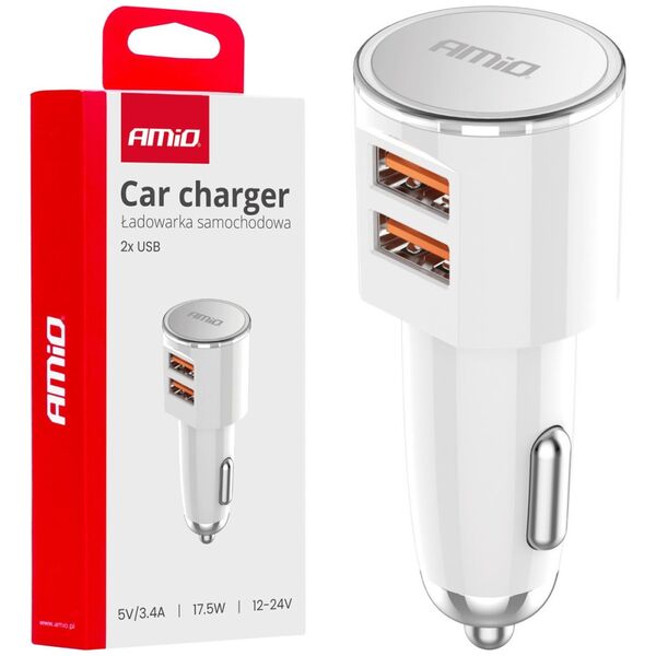 Ładowarka AMiO Ładowarka samochodowa 2x usb-a 3.4a amio-03888